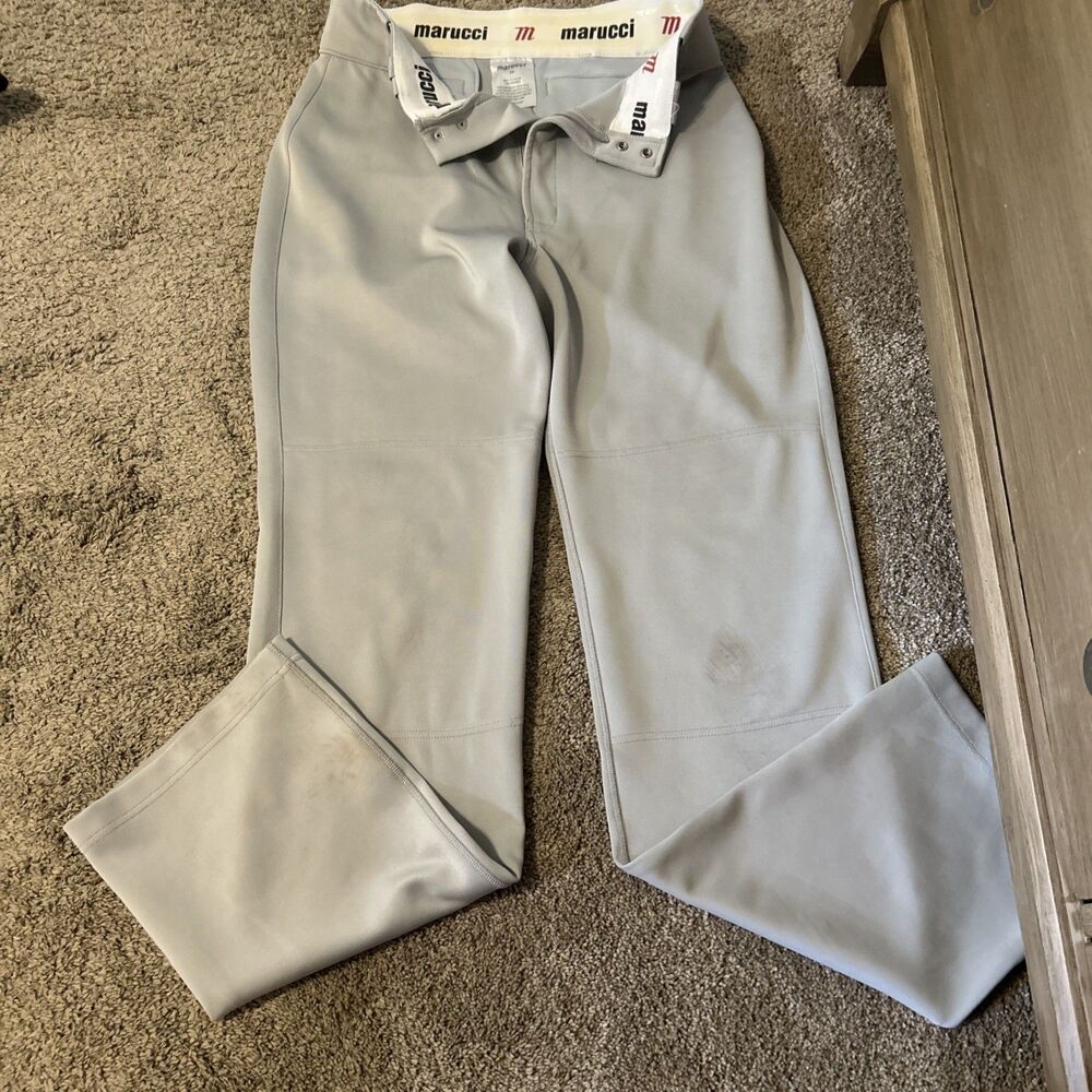 Marucci Grey Baseball Softball Pants Mens Medium Double Snap Reinforced Knee
